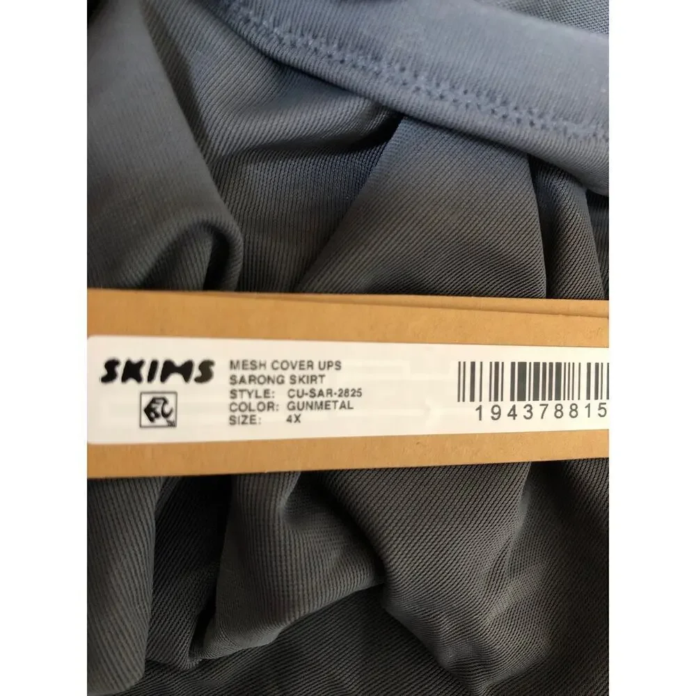 SKIMS Mesh Cover Up Long Sarong Skirt Tonal Ring Gunmetal Gray NWT Size 4X